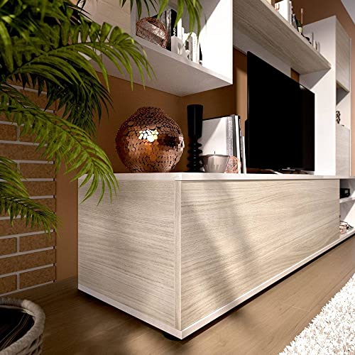 Muebles La Factoría Luka Salón TV Modular, Madera, Blanco B. / Gris, B.Brillo/Gris