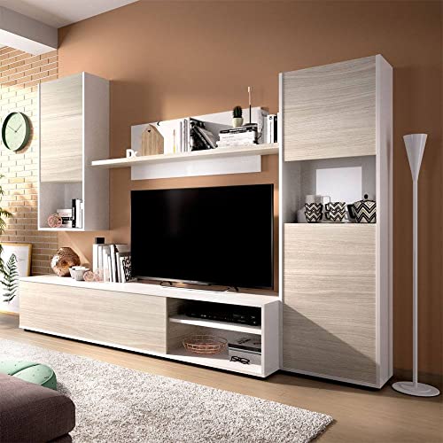 Muebles La Factoría Luka Salón TV Modular, Madera, Blanco B. / Gris, B.Brillo/Gris