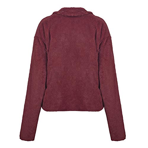 Mujer Abrigo de Piel sintética Elegante Abrigos Chaquetas de Pelo Sintético de Manga Larga Cárdigan Outwear Invierno，Vino Tinto,3XL