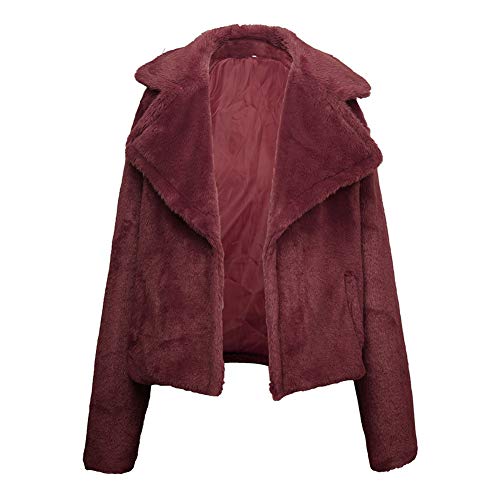 Mujer Abrigo de Piel sintética Elegante Abrigos Chaquetas de Pelo Sintético de Manga Larga Cárdigan Outwear Invierno，Vino Tinto,3XL