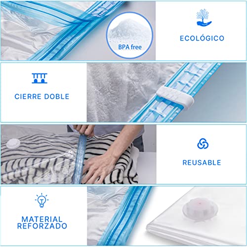 myHodo Bolsa al Vacio Ropa 6 piezas Extra Grandes 80x120cm (XXL / Jumbo), Bolsas de Almacenaje Ahorro Espacio, Bolsas de Vacio para Guardar Ropa de Cama, Edredones, Cortinas, Almohadas Mantas Sábanas