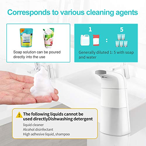 NAHKZNY Dispensador de Jabón 310ML Automático Dispensador Inteligente de jabón líquido con Sensor sin Contacto del jabón de touchless automático para Baño Cocina(Blanco)