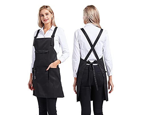 Nanxson Delantal con Peto para Mujer Delantal de Trabajo para salón multifunción con Bolsillos para Herramientas CF3010 (Negro, 70 * 70cm)
