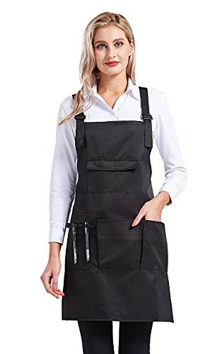 Nanxson Delantal con Peto para Mujer Delantal de Trabajo para salón multifunción con Bolsillos para Herramientas CF3010 (Negro, 70 * 70cm)