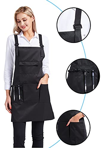 Nanxson Delantal con Peto para Mujer Delantal de Trabajo para salón multifunción con Bolsillos para Herramientas CF3010 (Negro, 70 * 70cm)