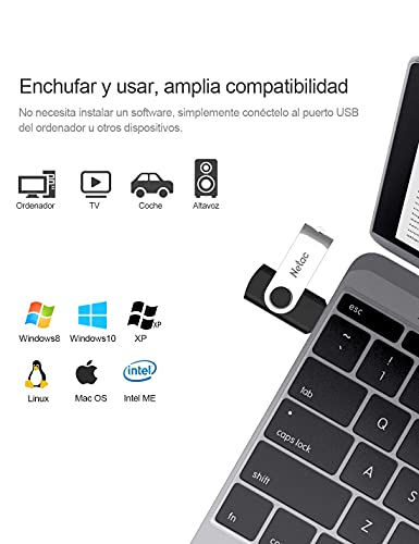 Netac Memorias USB 3.0 64GB, Diseño Giratorio Mini Pen Drive velocidades de Lectura de hasta 80MB/s, Flash Drive para Computadoras, Tabletas Almacenamiento de Datos