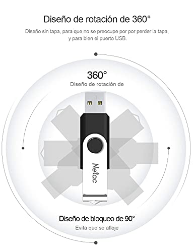 Netac Memorias USB 3.0 64GB, Diseño Giratorio Mini Pen Drive velocidades de Lectura de hasta 80MB/s, Flash Drive para Computadoras, Tabletas Almacenamiento de Datos