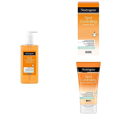 Neutrogena Spot Controlling Acne Limpiador, Crema Hidratante Oil Free & Granos Exfoliante