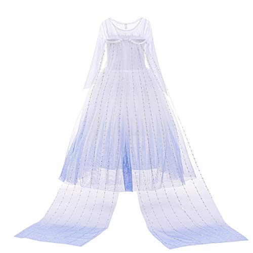O.AMBW Elsa Disfraz niña Princesa Vestido Nieve Reina 2 Vestir Halloween Navidad Carnaval Fiesta cumpleaños Mascarada película Cosplay Disfraz Blanco Capa Vestido de Noche 3-10 años, morado110