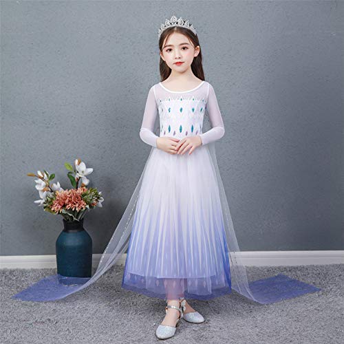 O.AMBW Elsa Disfraz niña Princesa Vestido Nieve Reina 2 Vestir Halloween Navidad Carnaval Fiesta cumpleaños Mascarada película Cosplay Disfraz Blanco Capa Vestido de Noche 3-10 años, morado110