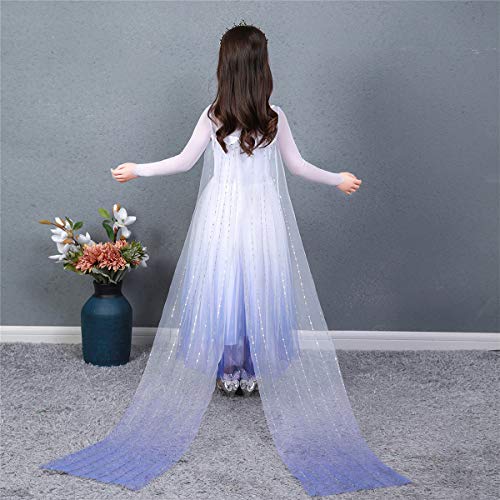 O.AMBW Elsa Disfraz niña Princesa Vestido Nieve Reina 2 Vestir Halloween Navidad Carnaval Fiesta cumpleaños Mascarada película Cosplay Disfraz Blanco Capa Vestido de Noche 3-10 años, morado110