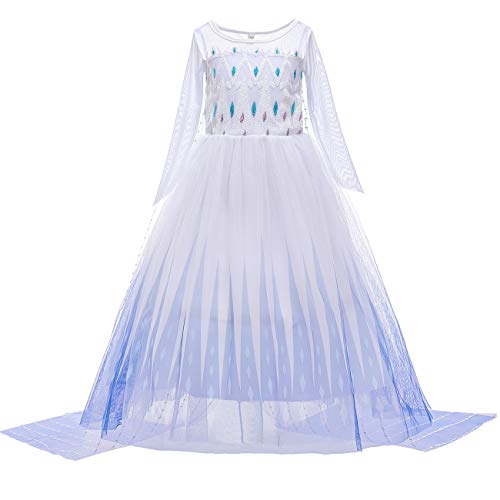 O.AMBW Elsa Disfraz niña Princesa Vestido Nieve Reina 2 Vestir Halloween Navidad Carnaval Fiesta cumpleaños Mascarada película Cosplay Disfraz Blanco Capa Vestido de Noche 3-10 años, morado110