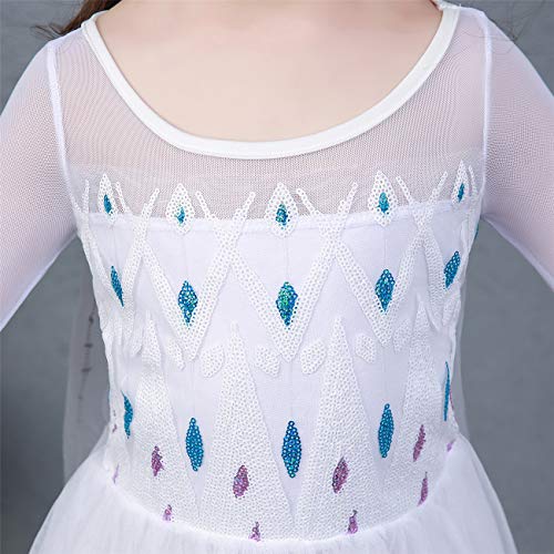 O.AMBW Elsa Disfraz niña Princesa Vestido Nieve Reina 2 Vestir Halloween Navidad Carnaval Fiesta cumpleaños Mascarada película Cosplay Disfraz Blanco Capa Vestido de Noche 3-10 años, morado110