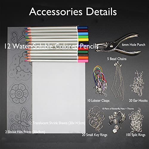 Orangeone Kit de Hoja de Plástico Transparente Retráctil de 182 Piezas, Kit de Papel de Arte Retráctil, Manualidades Creativas con Papel, Anillo Abierto, Cierre de Langosta, Perforador, Lápiz
