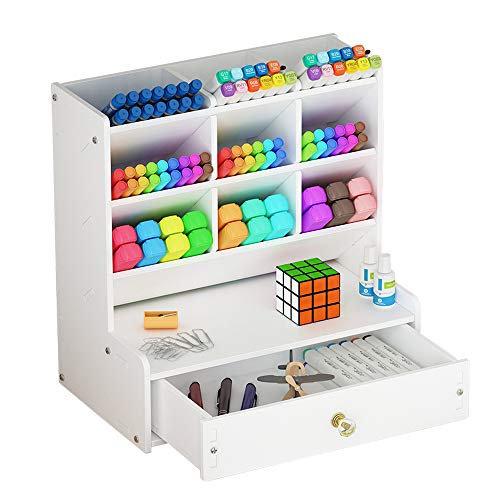 Organizador de escritorio blanco, gran capacidad DIY caja de soporte para bolígrafos, estante de almacenamiento estacionario de escritorio para la escuela, el hogar, la oficina (B02)