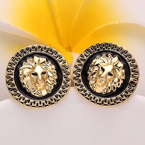 Oro rosa chapado en platino negro pendientes Stud Empuje León 1 "L319