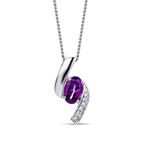 Orovi Collar Señora con cadena en Oro Blanco con Diamantes Talla Brillante y Amatista Oval 0.4 Ct Oro 9 Kt / 375 Cadena 45 Cm