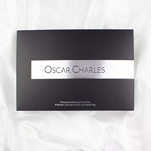 Oscar Charles - Juego de brochas de maquillaje profesional con esponja de belleza y estuche de cosméticos y hermosa caja de regalo[8 piezas] [plata]