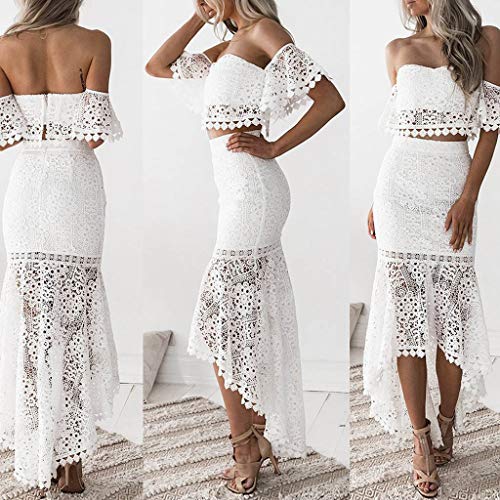 Overdose Vestido Blanco para Mujer Vestido de Falda Bodycon Irregular sin Espalda sin Tirantes de Encaje Delgado para Boda Vestido Tubo Superior