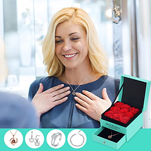 Ozrpn Juego de Rosas Eternas,Regalo Original para Damas,Caja de joyería de Rosa eterna con Collar de te Amo,Regalo de cumpleaños, Día de San Valentín,Día de la Madre,Aniversario,Navidad (Verde)