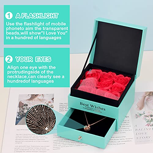 Ozrpn Juego de Rosas Eternas,Regalo Original para Damas,Caja de joyería de Rosa eterna con Collar de te Amo,Regalo de cumpleaños, Día de San Valentín,Día de la Madre,Aniversario,Navidad (Verde)
