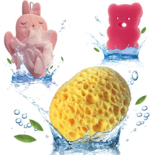 Pack x3 Esponja natural para bebe y personas mayores - Kit baby baño esponjas para el higiene del bebe recién nacido - Set cuidado bebe con esponja de baño natural y vegetal