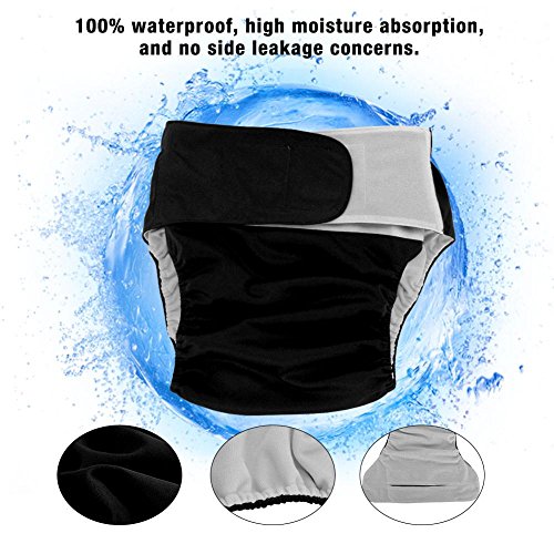 Pañales para adultos, pañales para incontinencia, ajustable, lavable, doble apertura, reutilizables, sin fugas, para el cuidado de la discapacidad (negro)