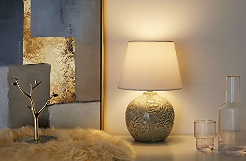 Pauleen Tender Love Table luminaire 48216 Luminaria de sobremesa, máx. 20 W, Hecha a Mano, Blanco, Gris, lámpara para mesita de Noche Estilo Boho, Tela, cerámica, E27