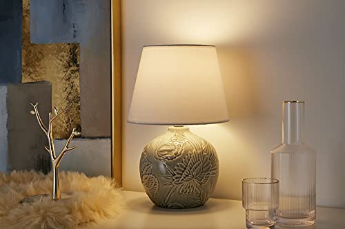 Pauleen Tender Love Table luminaire 48216 Luminaria de sobremesa, máx. 20 W, Hecha a Mano, Blanco, Gris, lámpara para mesita de Noche Estilo Boho, Tela, cerámica, E27