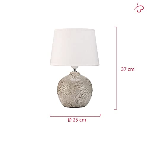 Pauleen Tender Love Table luminaire 48216 Luminaria de sobremesa, máx. 20 W, Hecha a Mano, Blanco, Gris, lámpara para mesita de Noche Estilo Boho, Tela, cerámica, E27