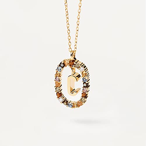 PDPAOLA - Collar Letra C - Plata de Ley 925 Bañada en Oro de 18k - Joyas para Mujer