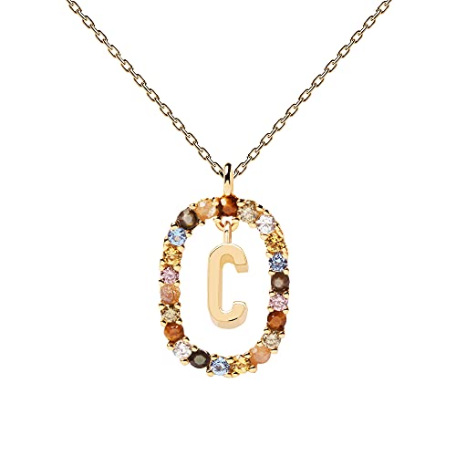 PDPAOLA - Collar Letra C - Plata de Ley 925 Bañada en Oro de 18k - Joyas para Mujer