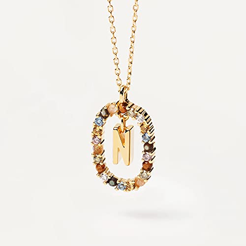 PDPAOLA - Collar Letra N - Plata de Ley 925 Bañada en Oro de 18k - Joyas para Mujer