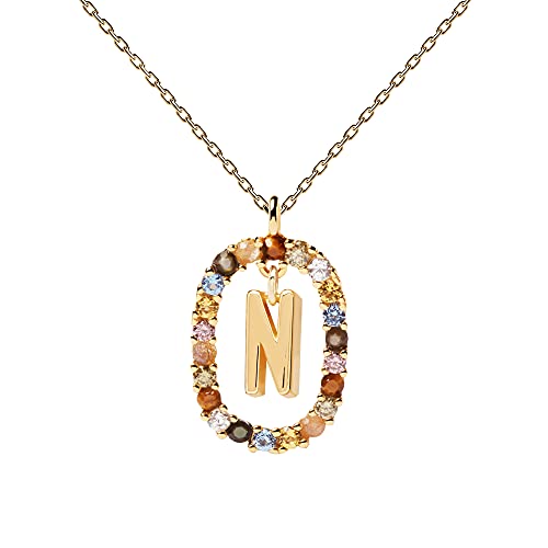PDPAOLA - Collar Letra N - Plata de Ley 925 Bañada en Oro de 18k - Joyas para Mujer