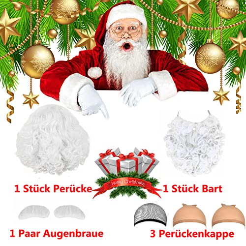 Peluca con barba de Papá Noel, barba, cejas, gafas, color blanco, disfraz de Papá Noel, para hombre, mujer, niños, Papá Noel, Ruprecht, Dios, Carnaval, Halloween, Cosplay, Navidad, disfraz, 037