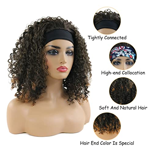Pelucas Mujer Pelo Natural Largo Brasileño Rizado Venda, Marrón 16 Pulgada Precio Peluca Pelo Natural para Cosplay Anime Halloween