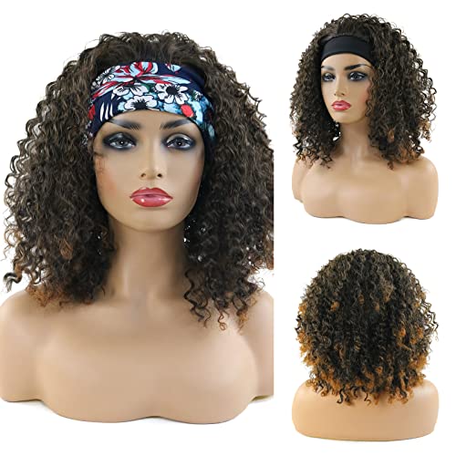 Pelucas Mujer Pelo Natural Largo Brasileño Rizado Venda, Marrón 16 Pulgada Precio Peluca Pelo Natural para Cosplay Anime Halloween