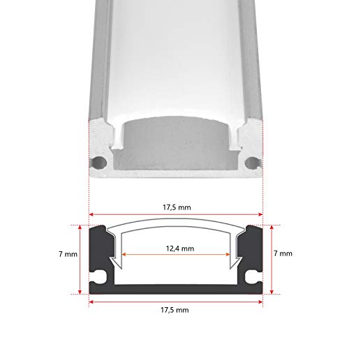 Perfil de aluminio para tira LED, Pack de 5 canaletas de 1 metro para LED con cubierta / tapa blanca translucida protectora. Incluido todo necesario para montaje. (PLATA 00)
