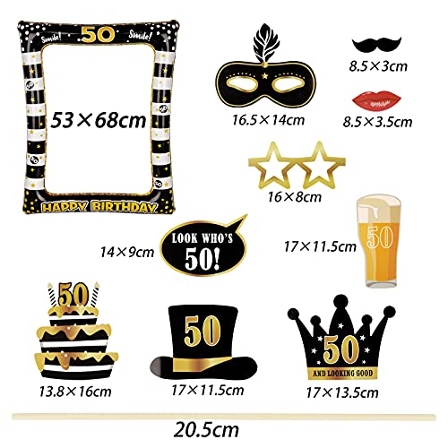 Photocall Cumpleaños 50 Años 24pcs Photo Booth Props+ Marco inflable de Fotocol Adornos Accesorios Decoración Fiesta Cumpleaños (50 Años)