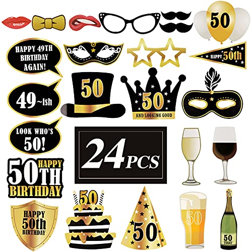 Photocall Cumpleaños 50 Años 24pcs Photo Booth Props+ Marco inflable de Fotocol Adornos Accesorios Decoración Fiesta Cumpleaños (50 Años)