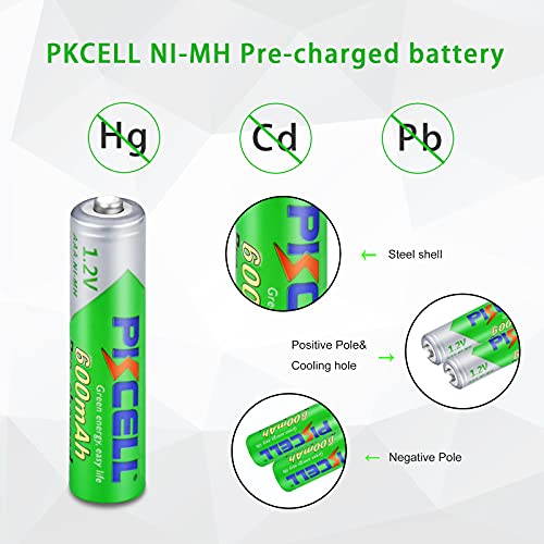 Pilas AAA Recargables Precargadas NIMH 1,2V 600mAh para Teléfono Fijo,Lámparas Solares,Paquete de 4,PKCELL