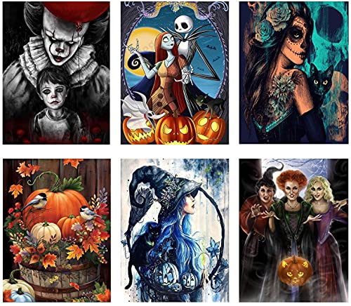 Pintura de diamante 5D para niños, 6 paquetes de imágenes de diamante, juego completo, decoración de pared para Halloween, festival, 25 x 35 cm