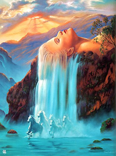 Pintura por Números Para Adultos y Niños DIY Kits de pintura al óleo de lona preimpresos con marco de madera Para la Decoración De La Casa - Cascada Azul - F 16 * 20 Pulgadas