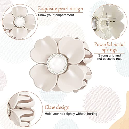 Pinzas grandes para cabello grueso, pinzas de garra grande para mujer, 6,3 cm, juego de pinzas para el pelo con flores, accesorios para el cabello vintage para mujeres, color blanco