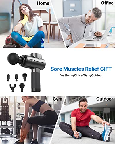 Pistola de Masaje Muscular, RENPHO Pistola Masajeadora Deep Tissue Potente hasta 3200rpm, Silencioso Massage Gun Profesional y Carga Tipo-C para Alivio del Dolor Muscular, Negro