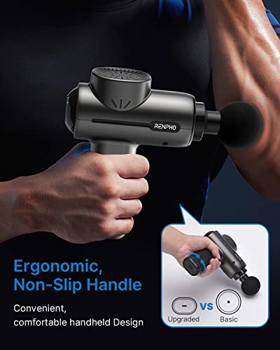 Pistola de Masaje Muscular, RENPHO Pistola Masajeadora Deep Tissue Potente hasta 3200rpm, Silencioso Massage Gun Profesional y Carga Tipo-C para Alivio del Dolor Muscular, Negro