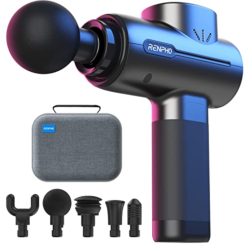 Pistola de Masaje Muscular, RENPHO Pistola Masajeadora Deep Tissue Potente hasta 3200rpm, Silencioso Massage Gun Profesional y Carga Tipo-C para Alivio del Dolor Muscular, Negro