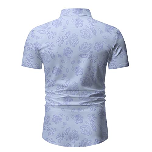 Playa Shirt Hombre Verano Cárdigan Estilo Hawaiano Hombre Henley Camisa Moderno Básico Ajustado Elástico Hombre Manga Corta Casual Vacaciones Herren Camisa F-Blue2 XXL