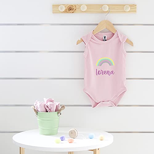 PROMO SHOP Body Bebé Personalizado con Nombre e elegir · Regalos Bebes recien nacidos Originales · Diseño Arco Iris · Color Rosa · Talla 3 Meses