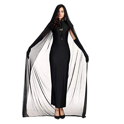 PROTAURI Bruja de Disfraces de Halloween para Mujer - Black Ghost Cosplay Disfraces con Capa Vampiro Zombie Party Outfits/L